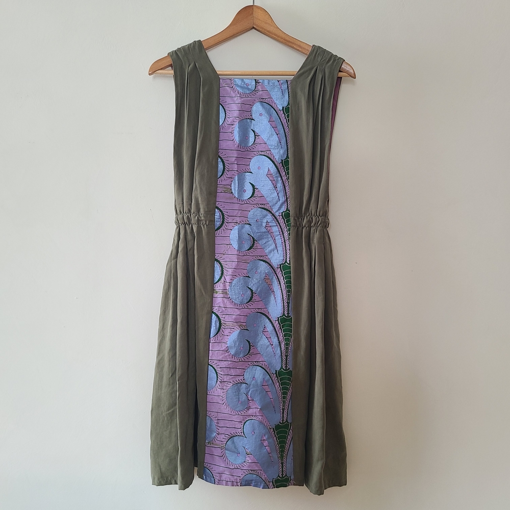 Olive and Purple Patterned Dress. Made In Montreal